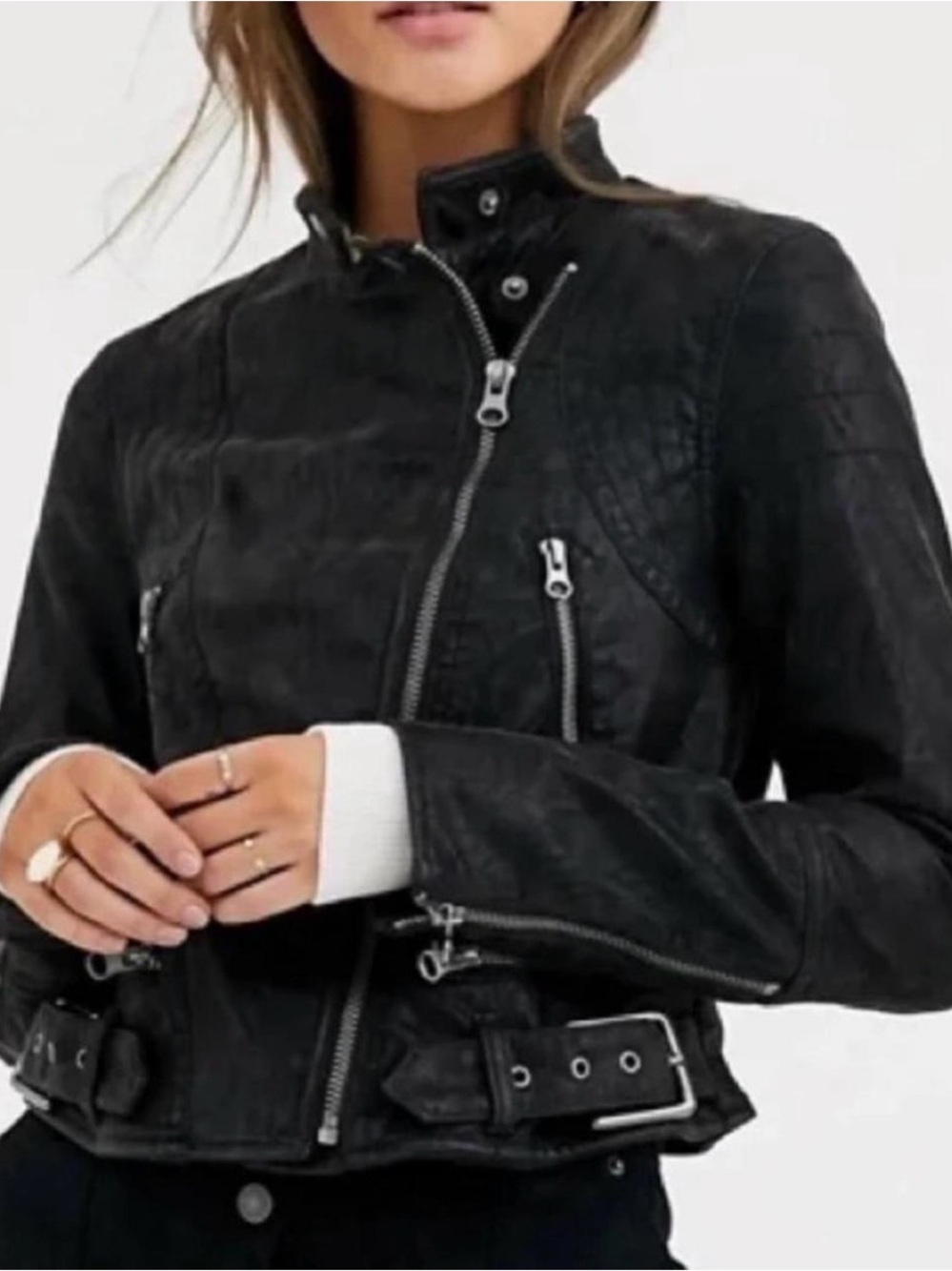 Free People We The Free Faux Vegan Leather Moto Motorcycle Jacket Med Biker
